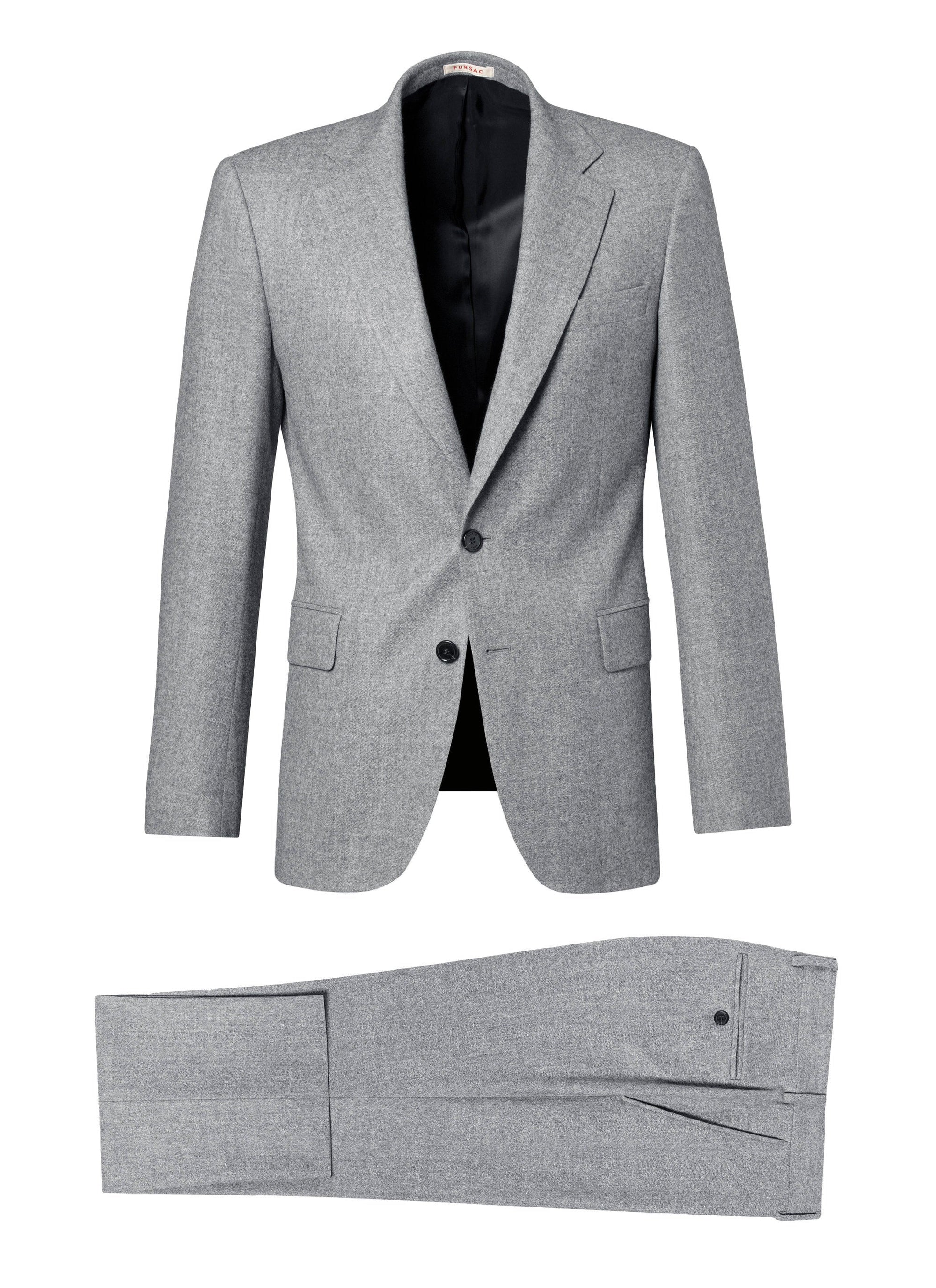 Costume ajusté et boutonné en laine - Gris Moyen