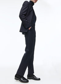 Costume ajusté à plumetis en laine - Marine