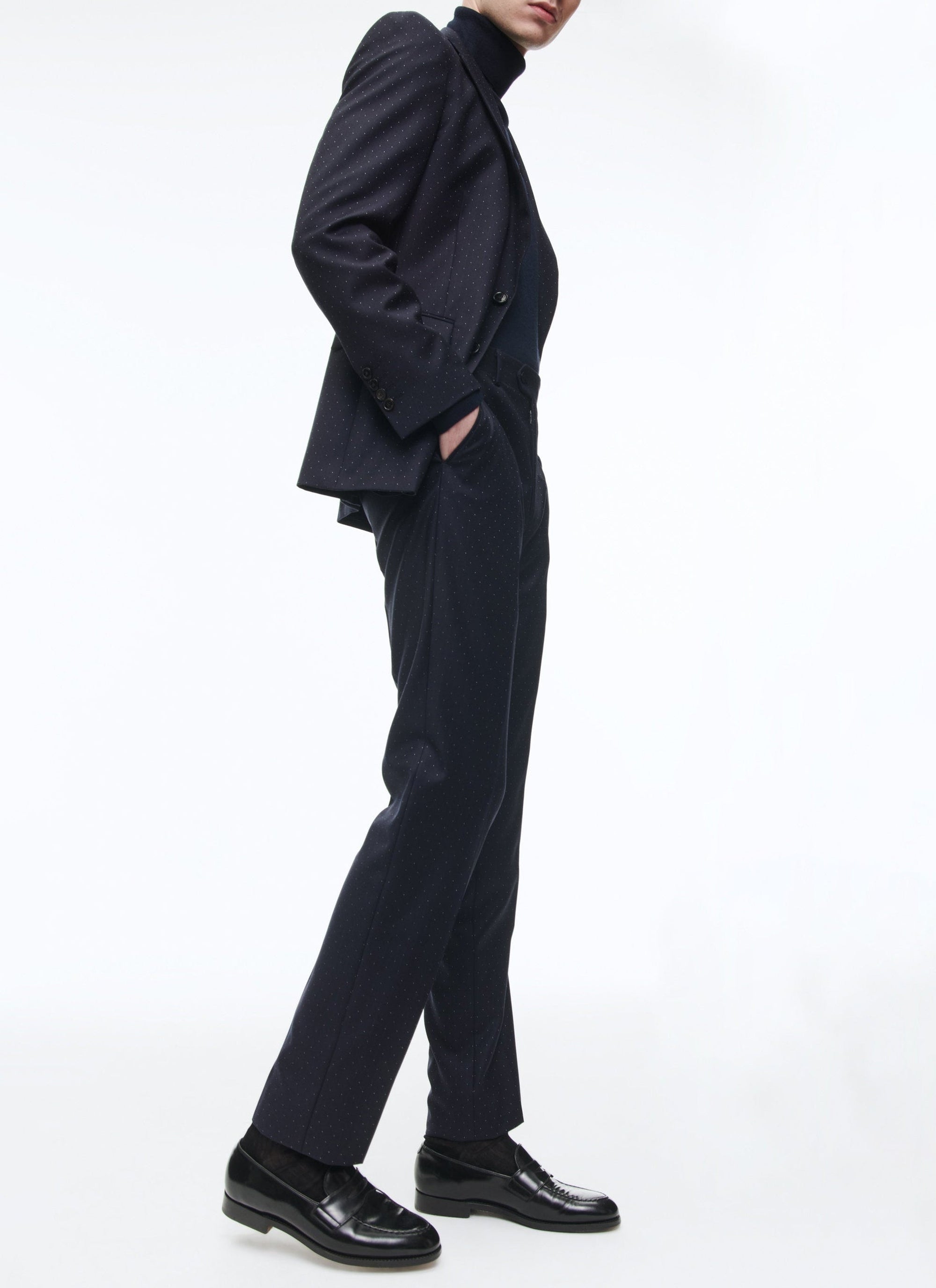 Costume ajusté à plumetis en laine - Marine