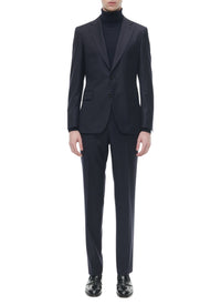 Costume ajusté à plumetis en laine - Marine