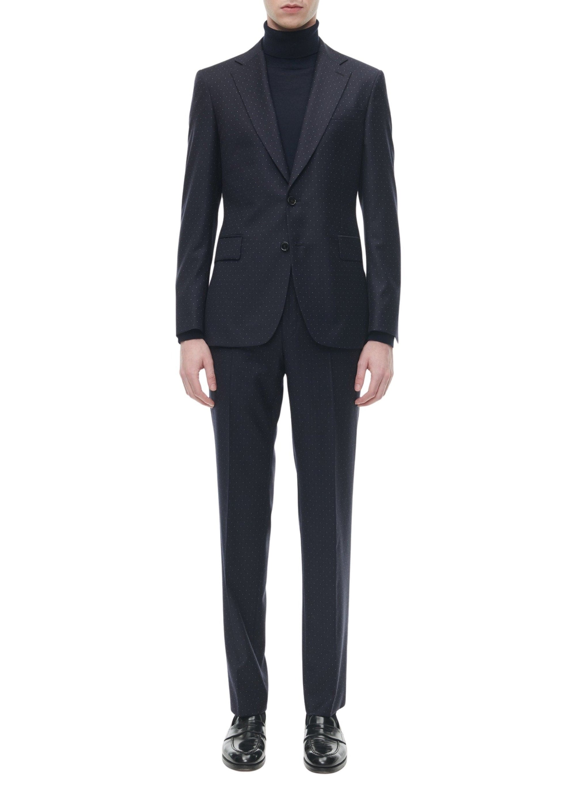 Costume ajusté à plumetis en laine - Marine