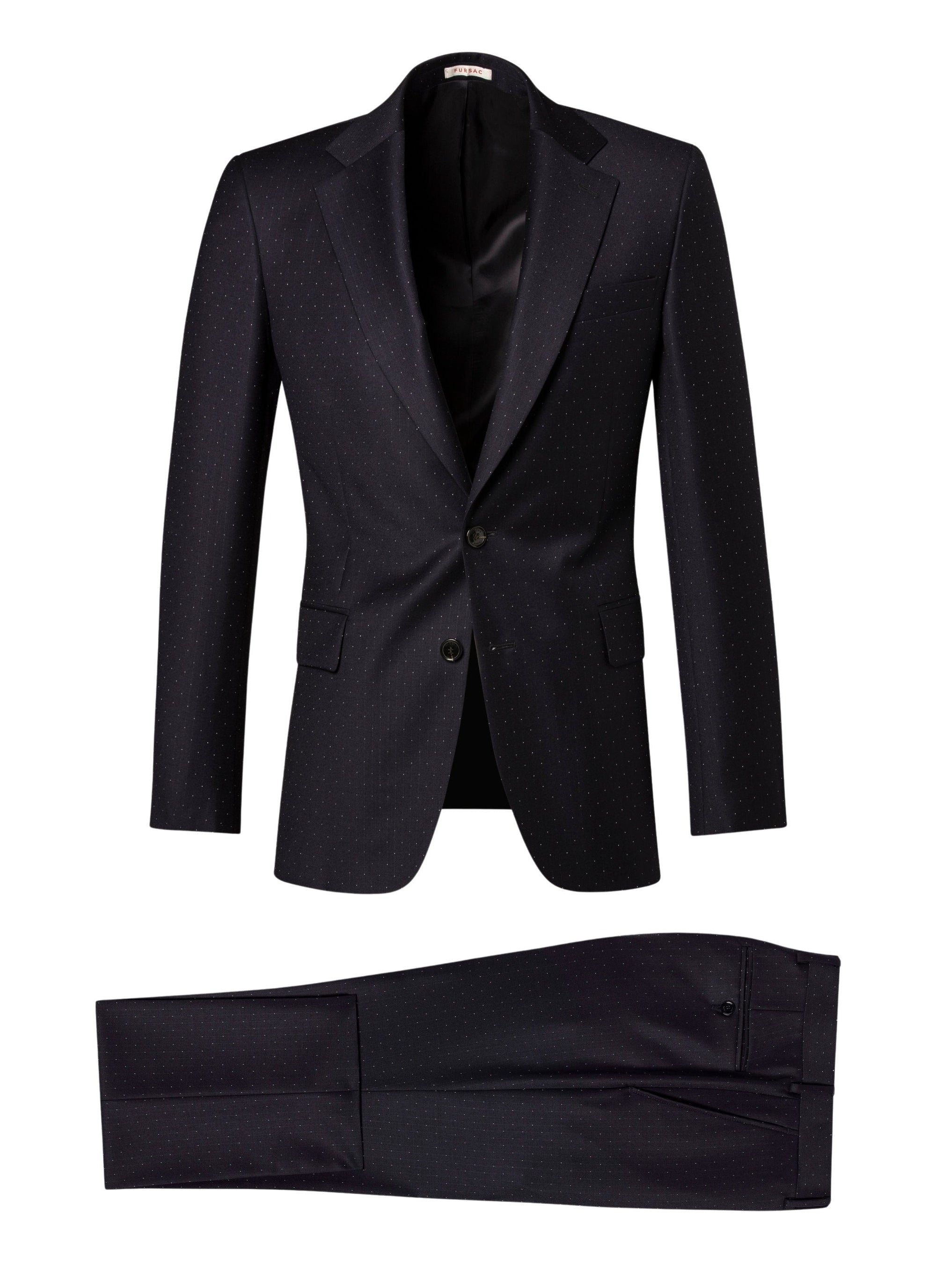 Costume ajusté à plumetis en laine - Marine