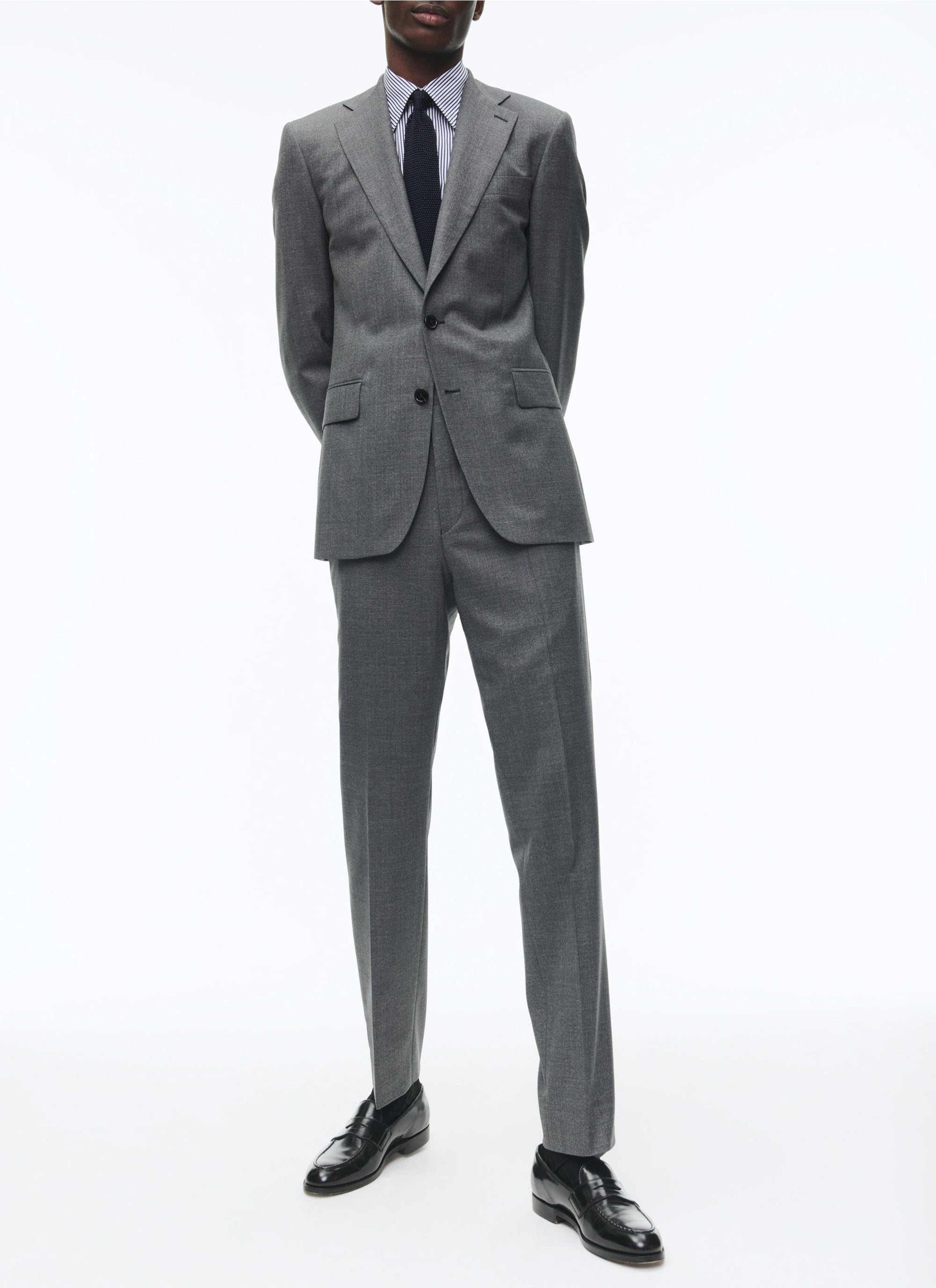 Fitted, buttoned wool suit - Lead