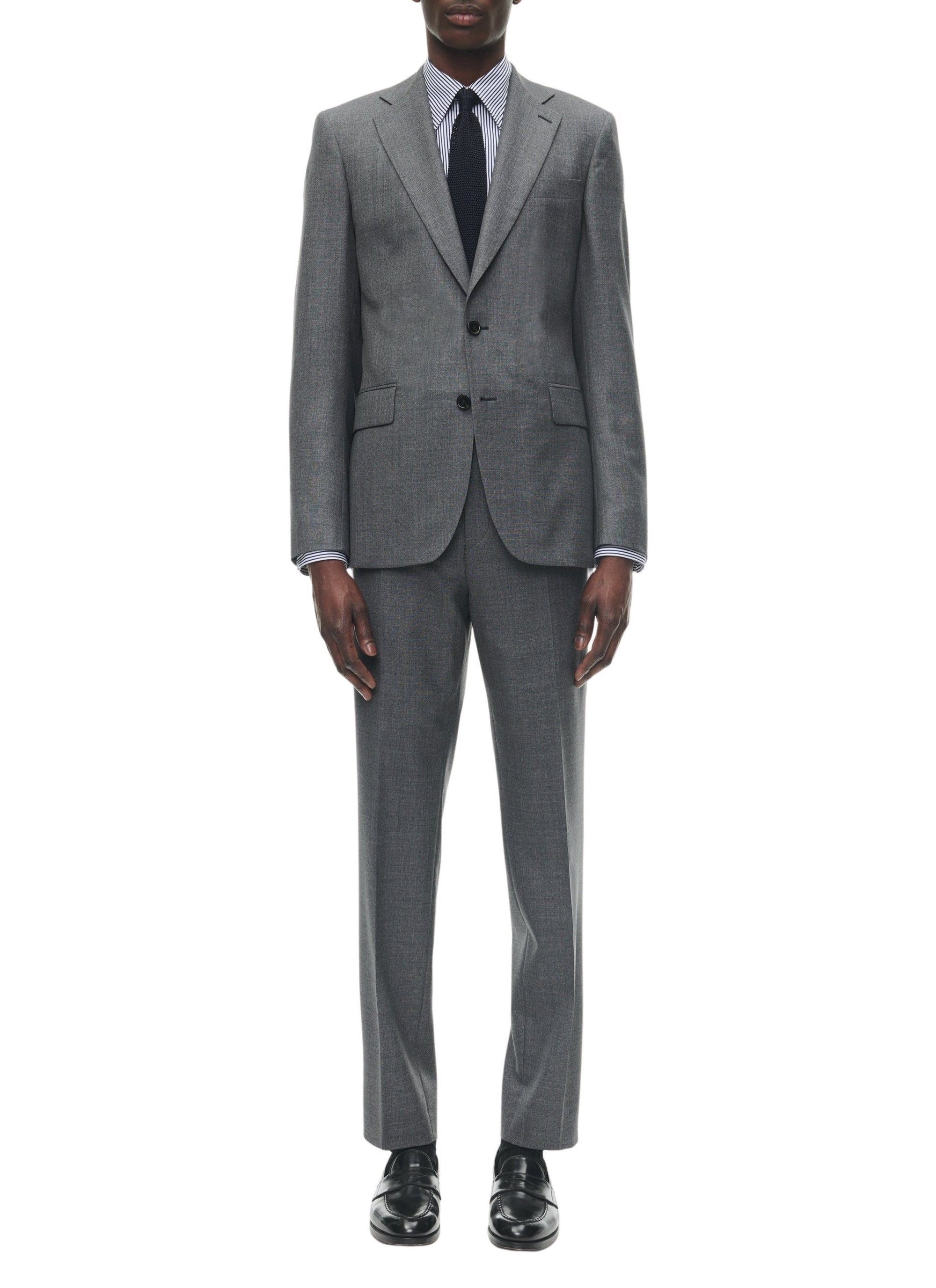 Fitted, buttoned wool suit - Lead