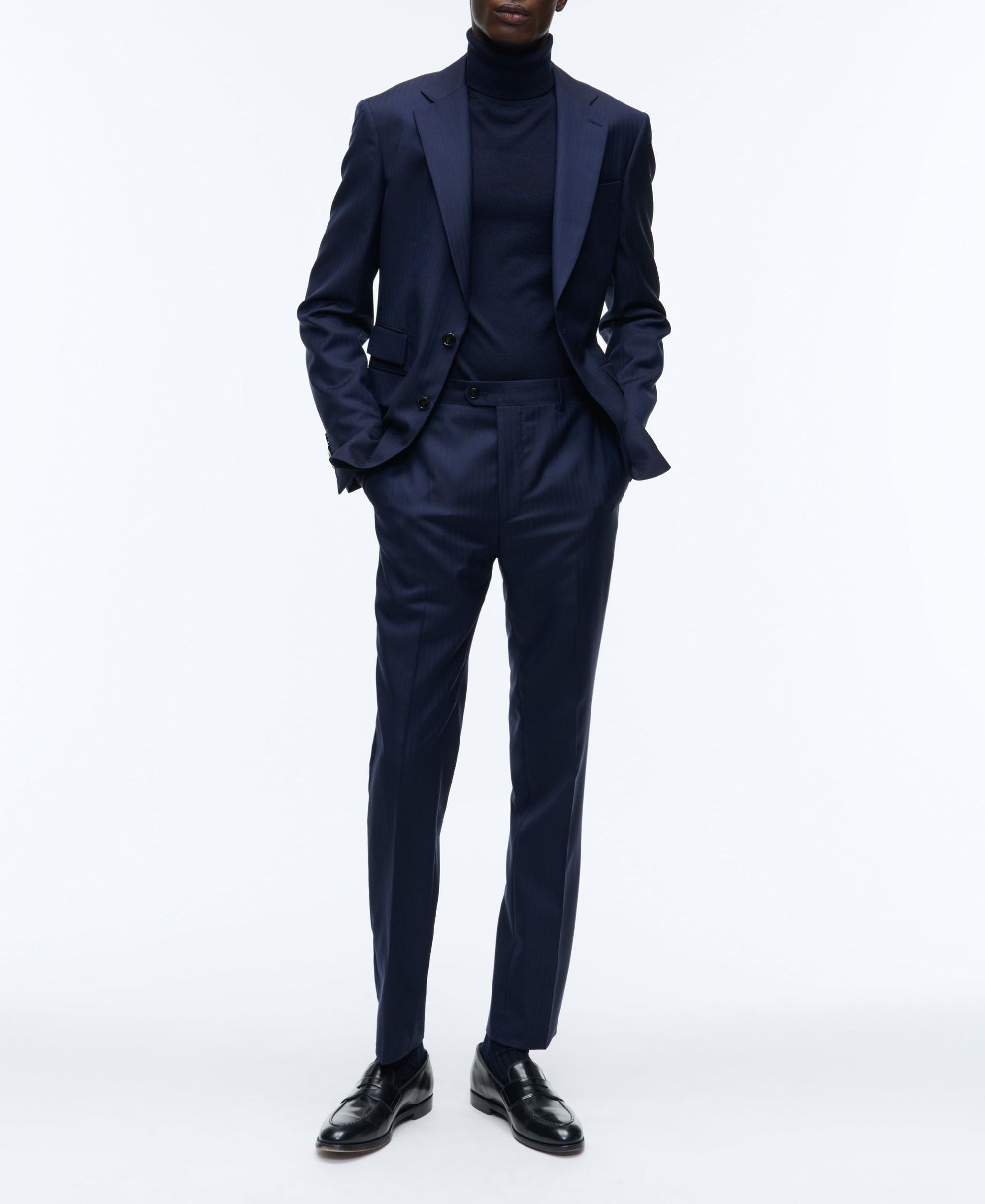 Costume en laine à chevrons - Bleu marine