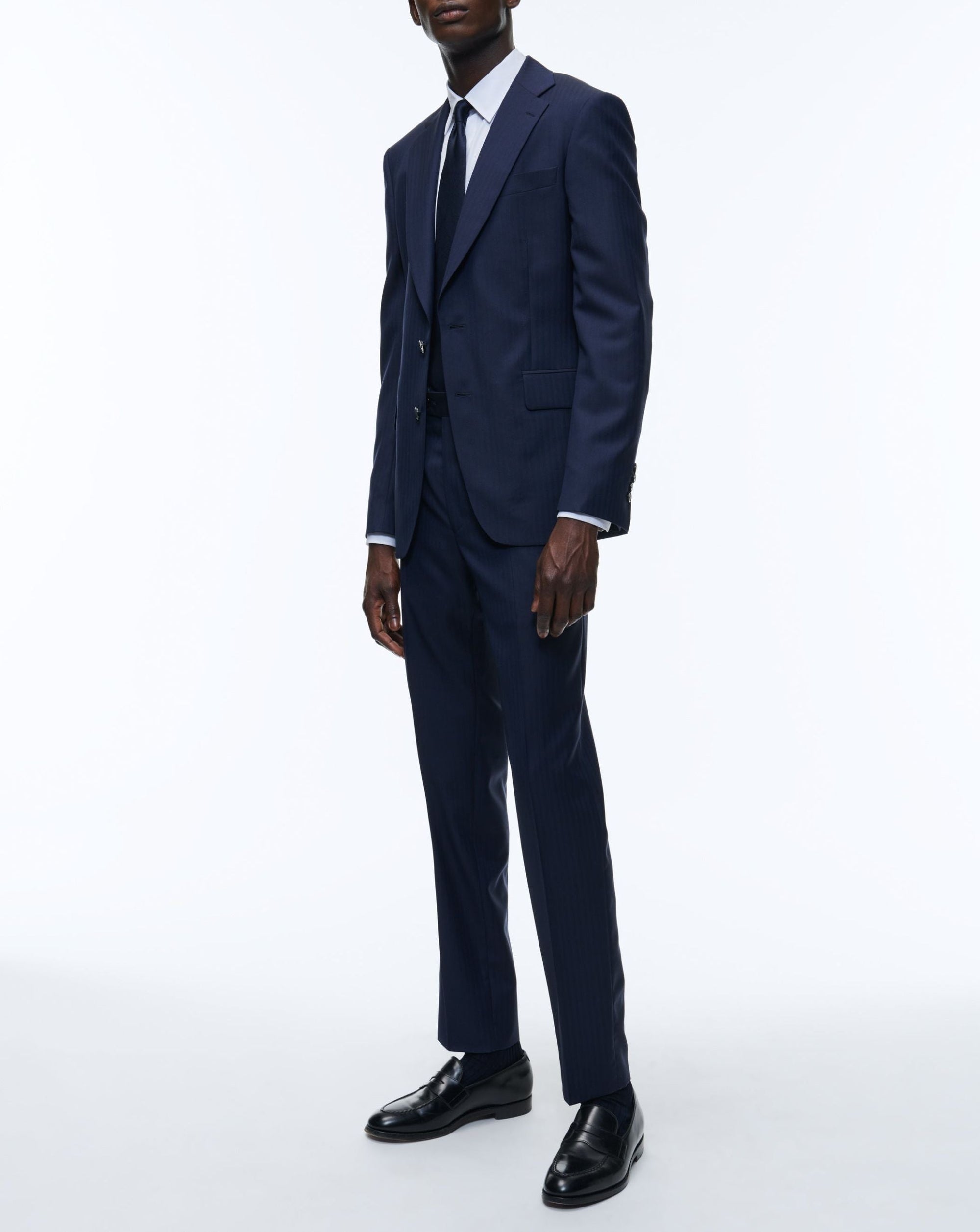 Costume en laine à chevrons - Bleu marine