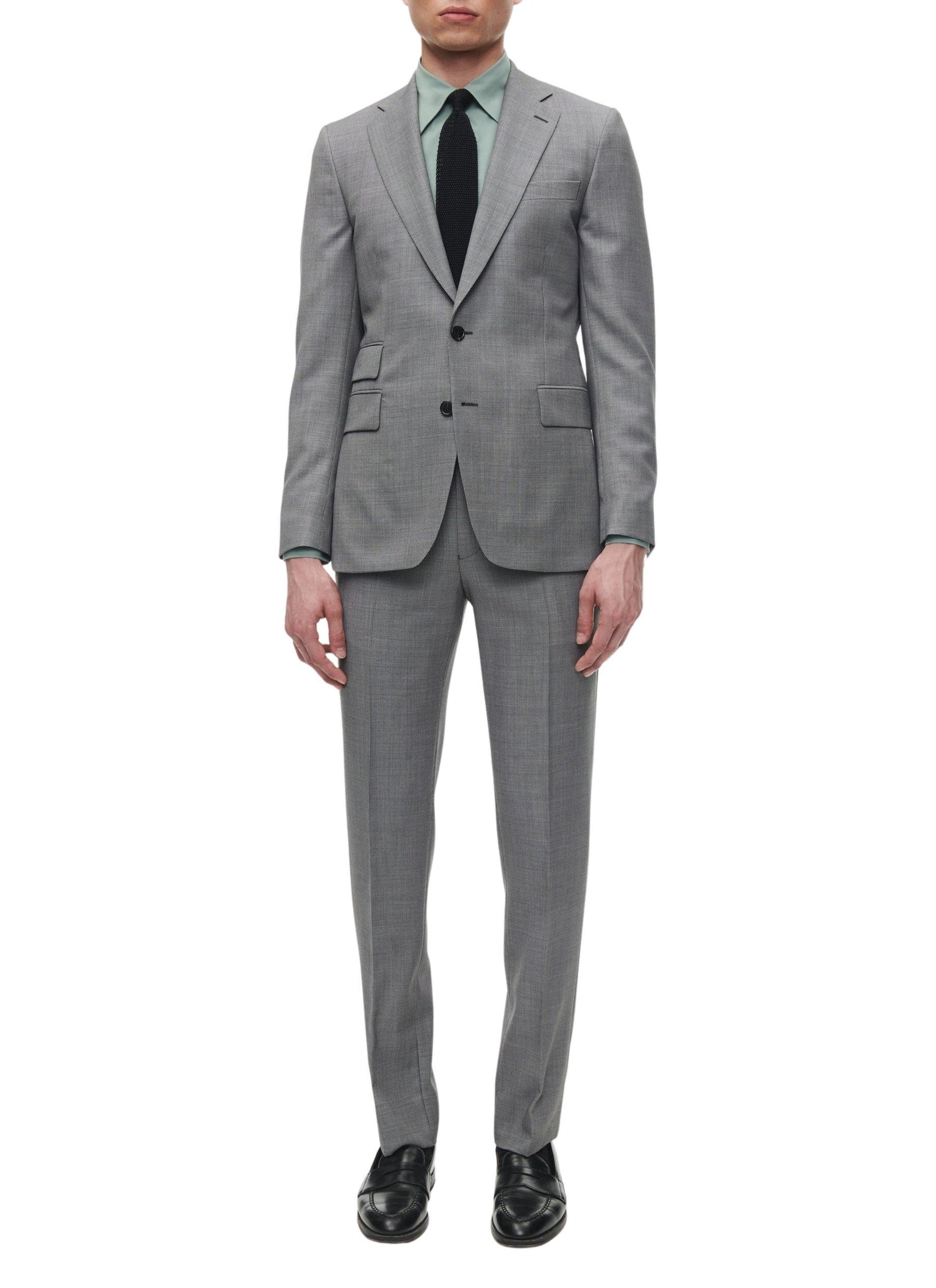 Costume ajusté et boutonné en laine - Cendre