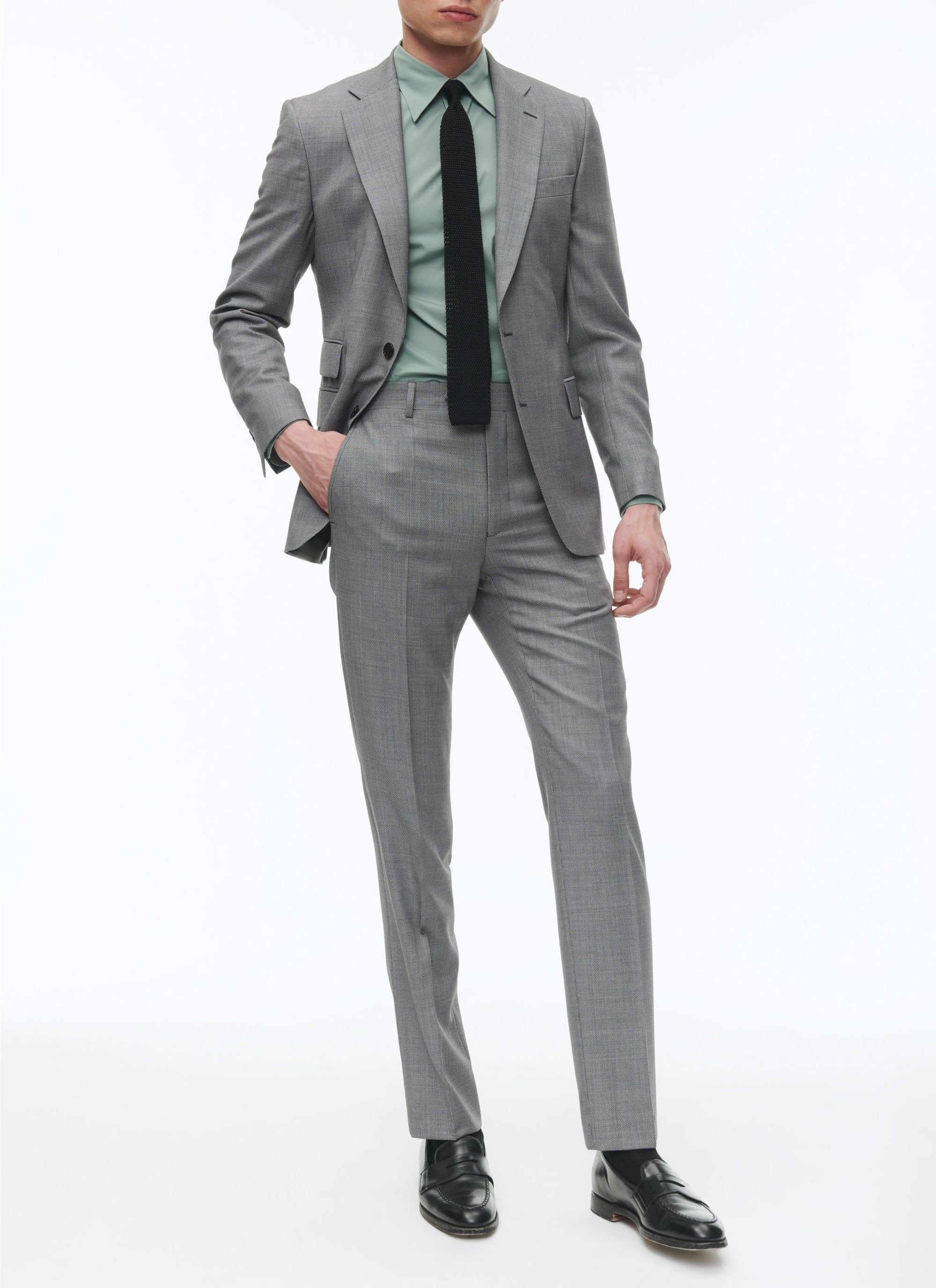 Costume ajusté et boutonné en laine - Cendre