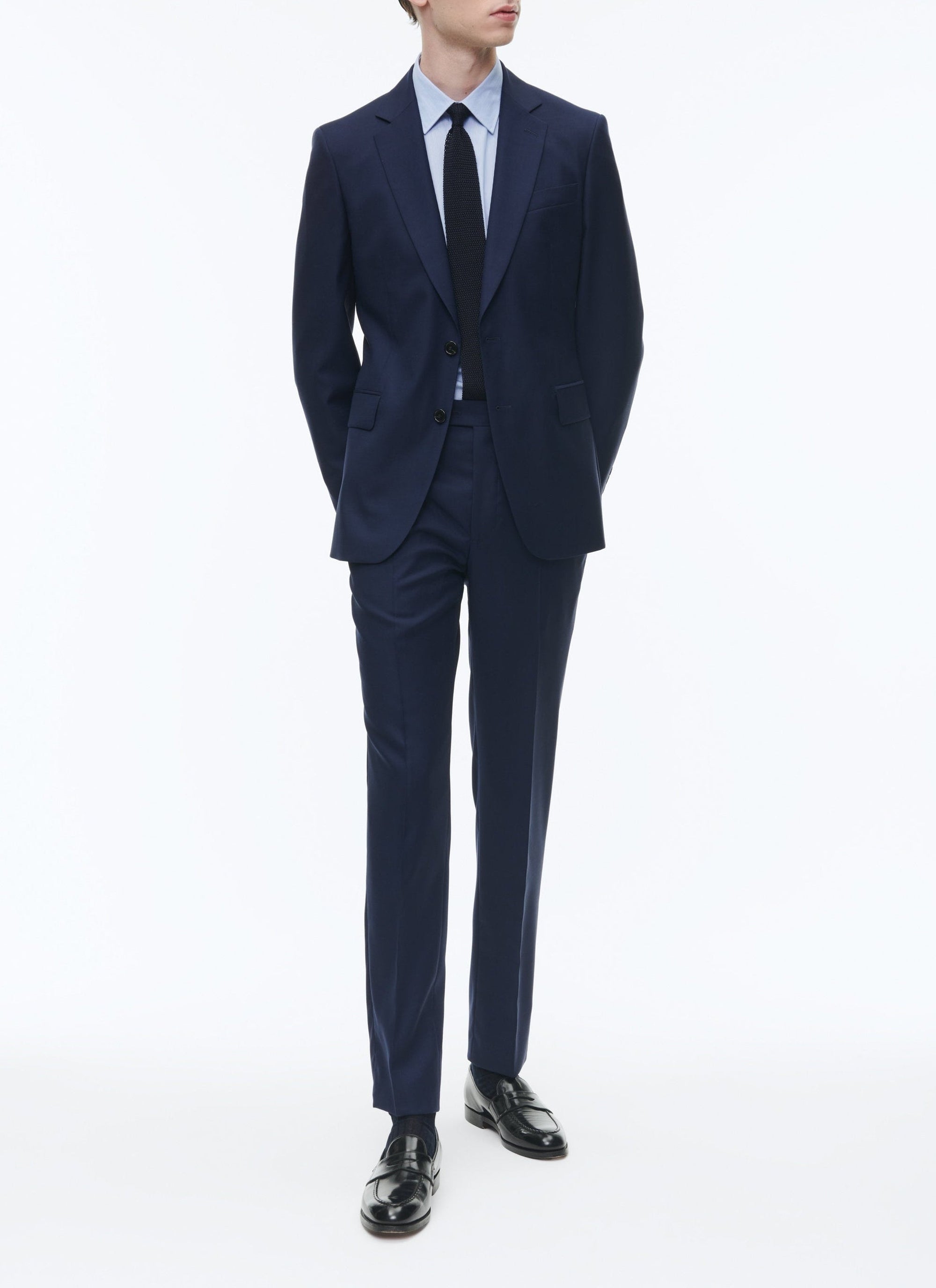 Costume ajusté et boutonné en laine - Marine