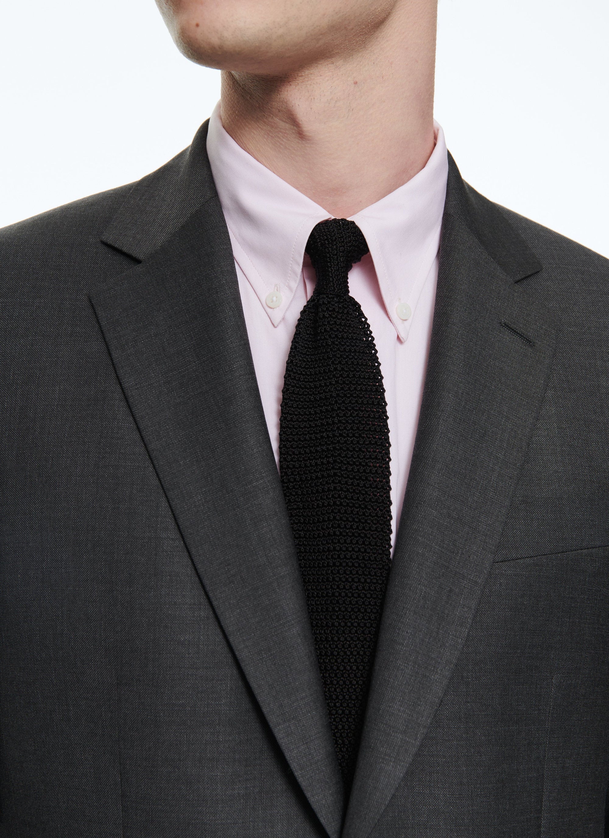 Costume ajusté et boutonné en laine - Gris Moyen