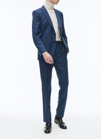 Costume ajusté et boutonné en laine - Bleu de Prusse