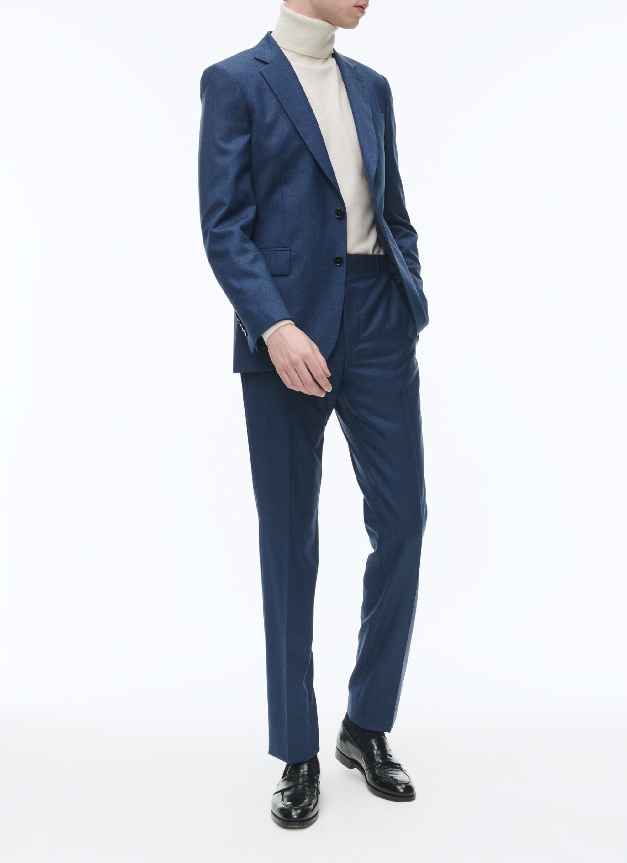 Costume ajusté et boutonné en laine - Bleu de Prusse