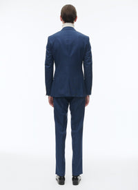 Costume ajusté et boutonné en laine - Bleu de Prusse