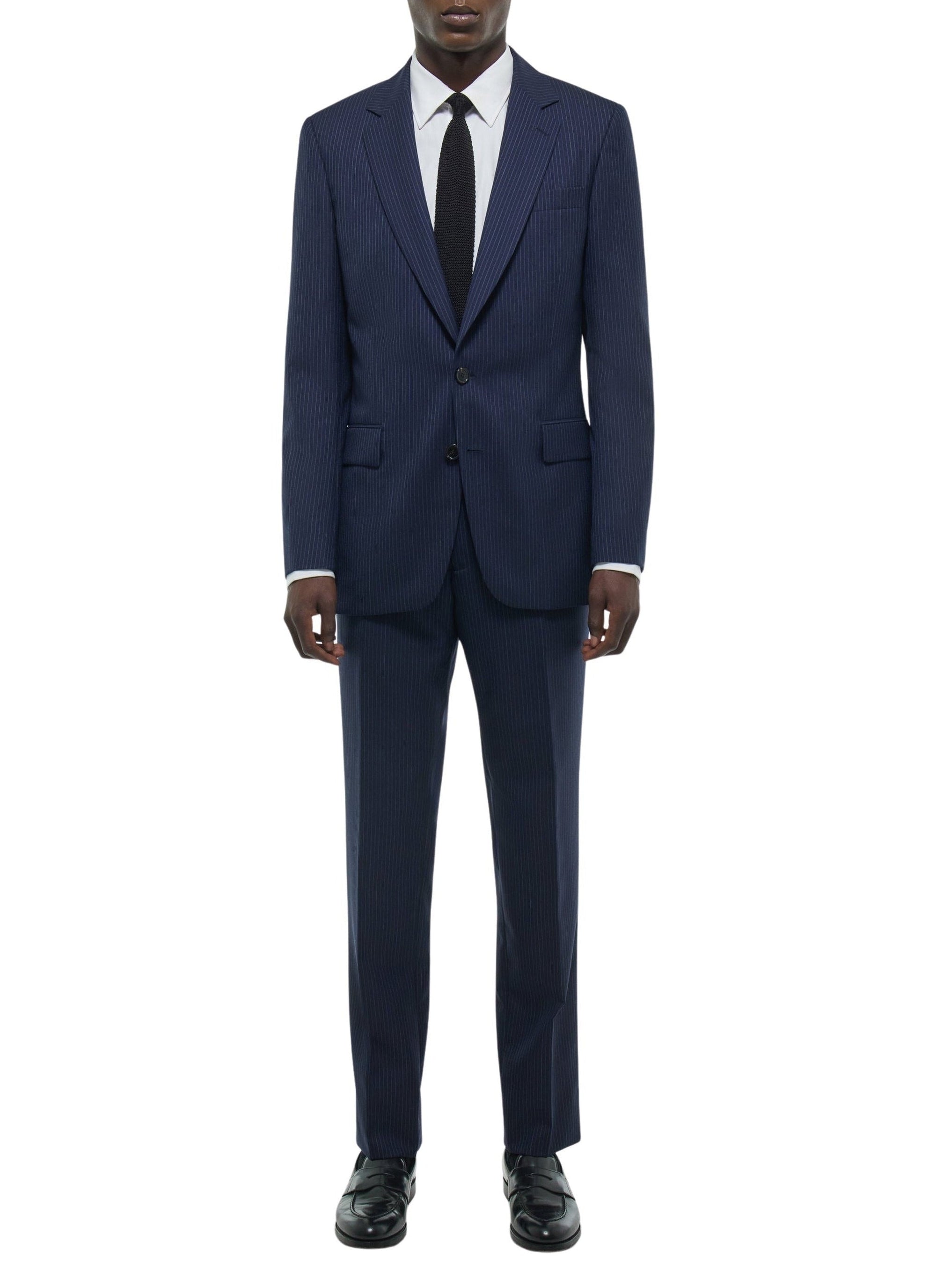 Costume ajusté à rayures en laine - Marine