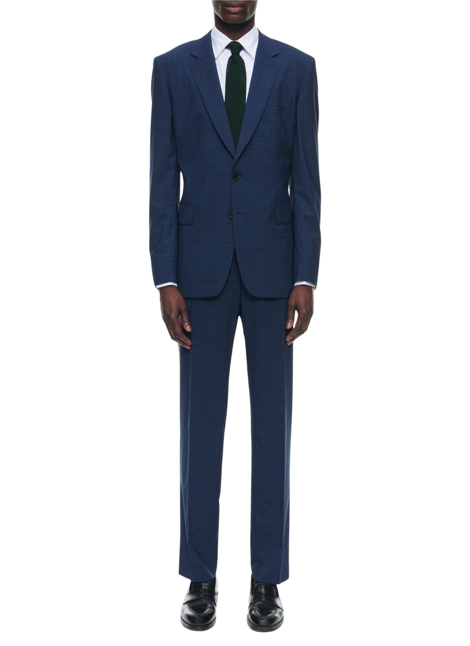 Costume ajusté à motif Prince de Galles en laine - Petrole