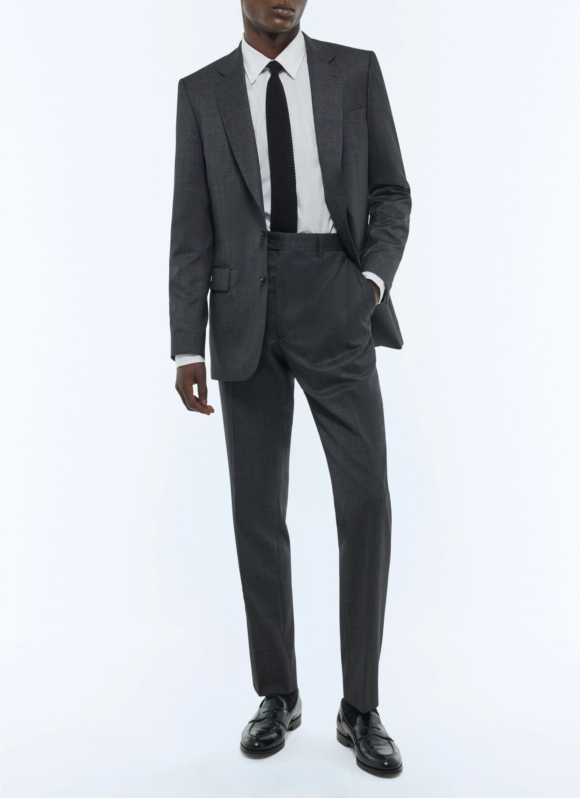 Fitted suit, buttoned in wool - Anthracite