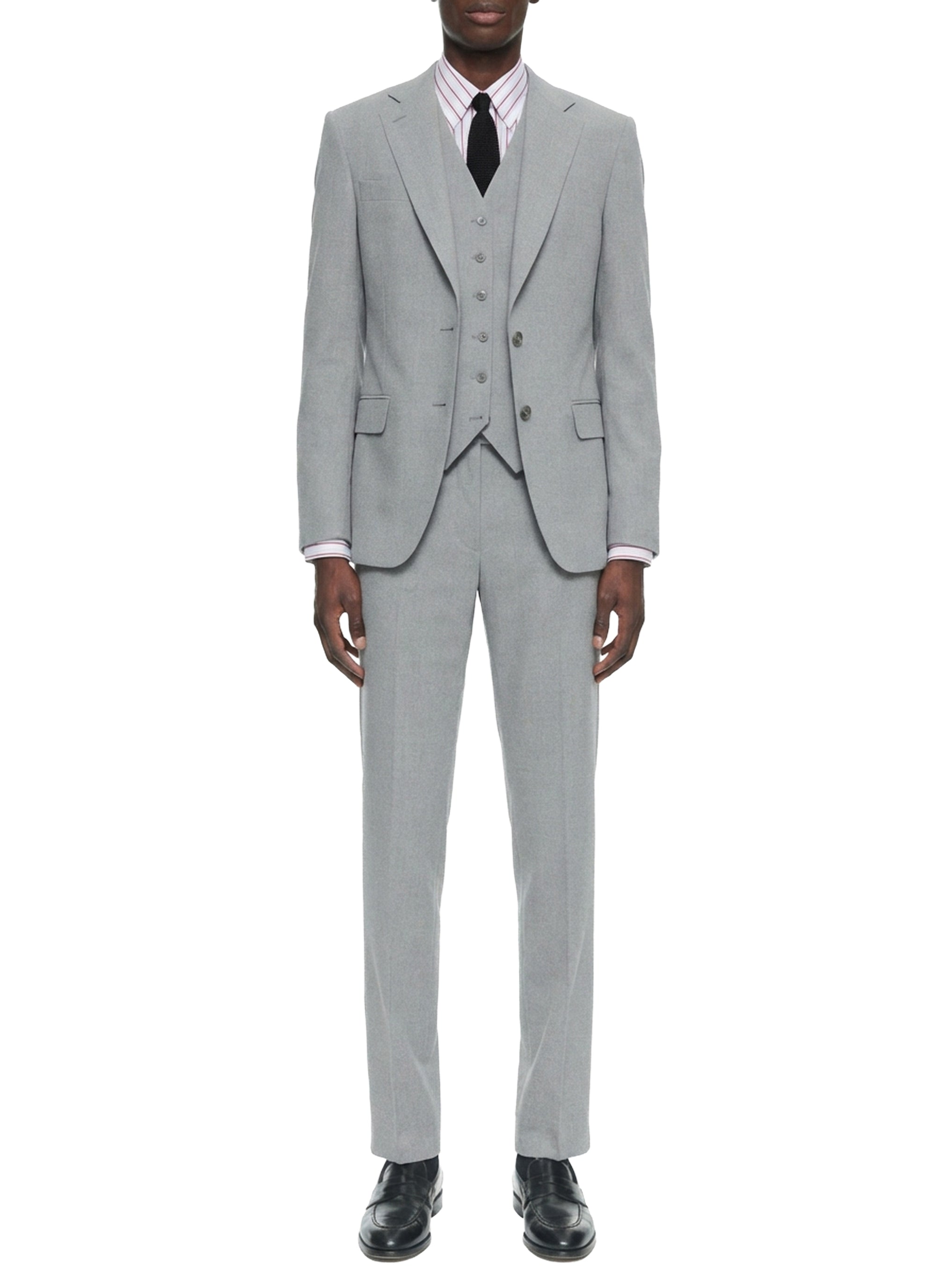 Costume ajusté 3 pièces en laine - Gris anthracite