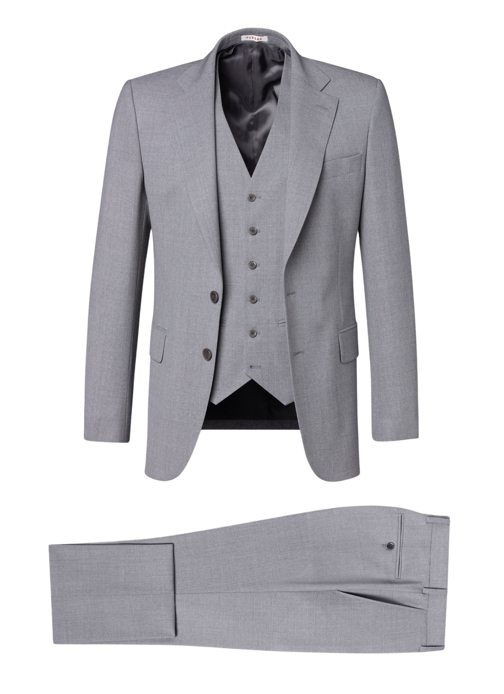 Costume ajusté 3 pièces en laine - Gris anthracite