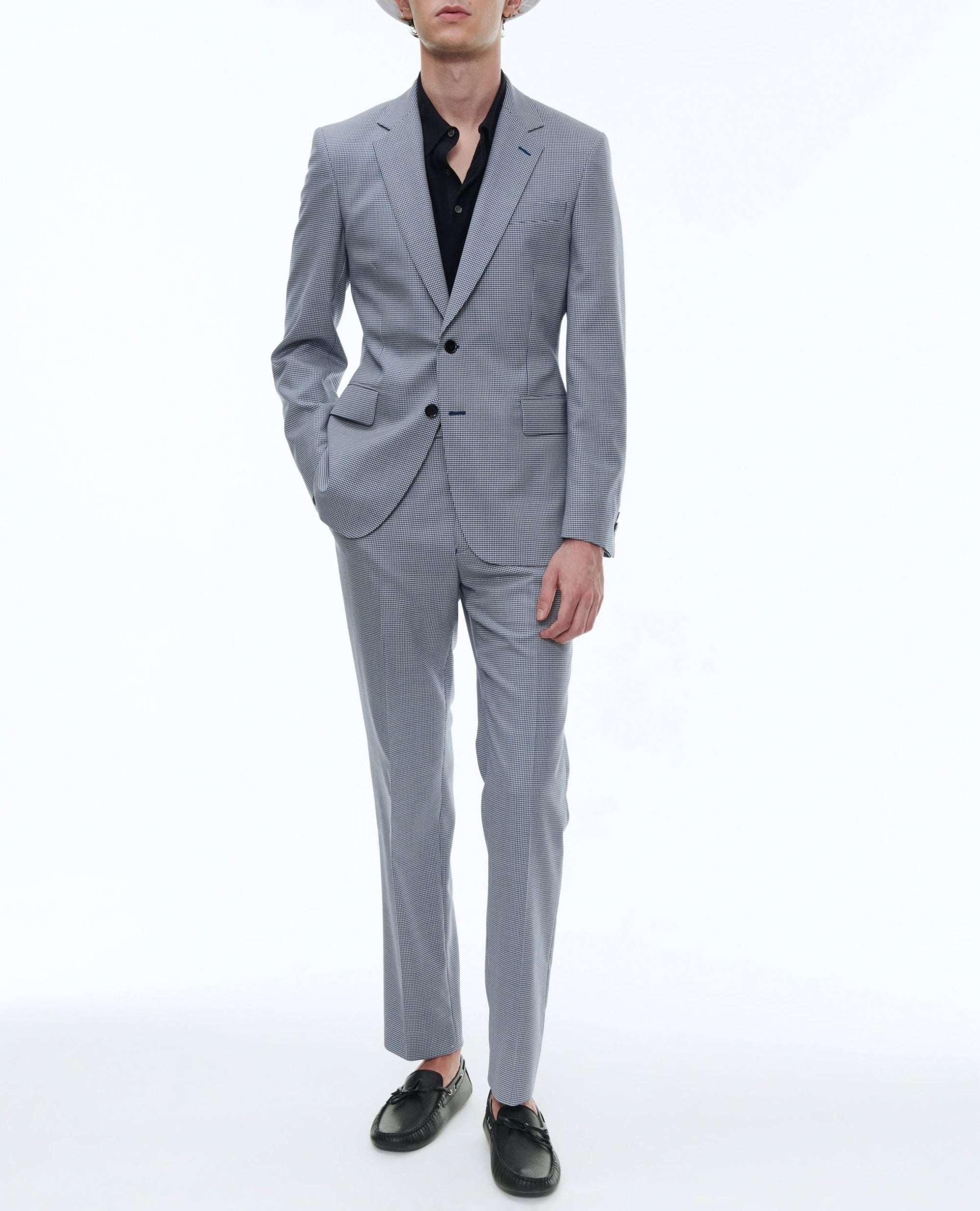 Costume en laine pied de poule - Bleu