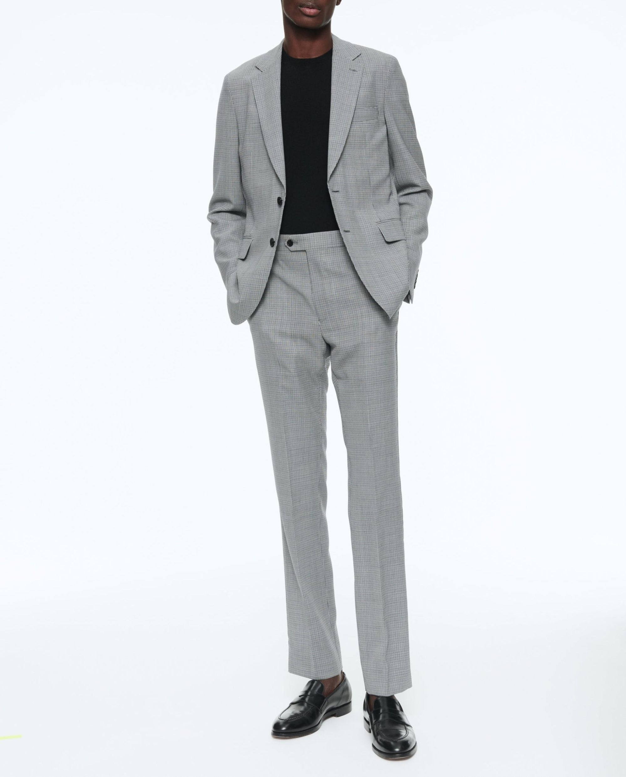 Costume en natté de laine pied de poule - Bleu