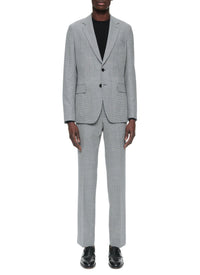 Costume en natté de laine pied de poule - Bleu