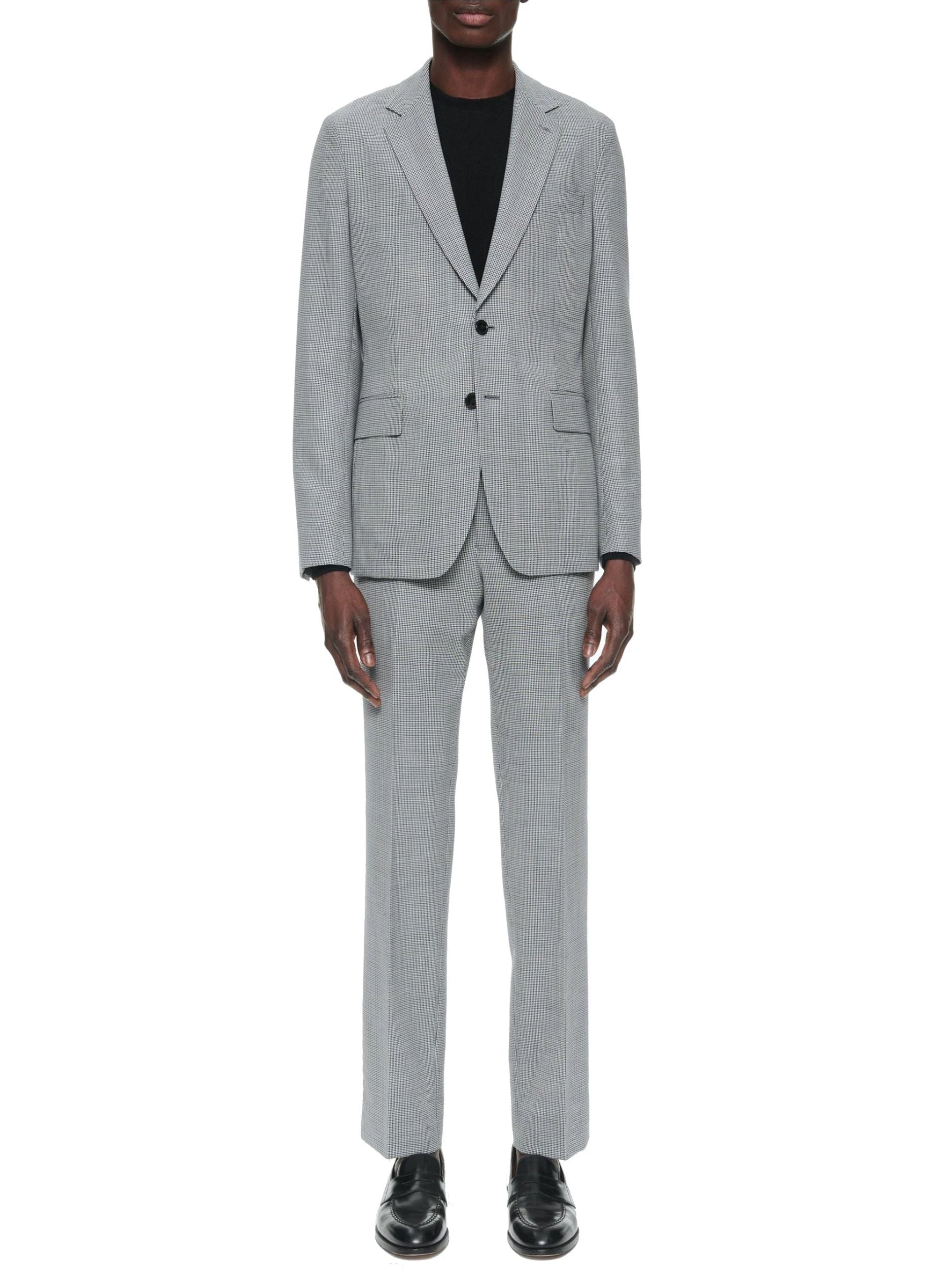 Costume en natté de laine pied de poule - Bleu