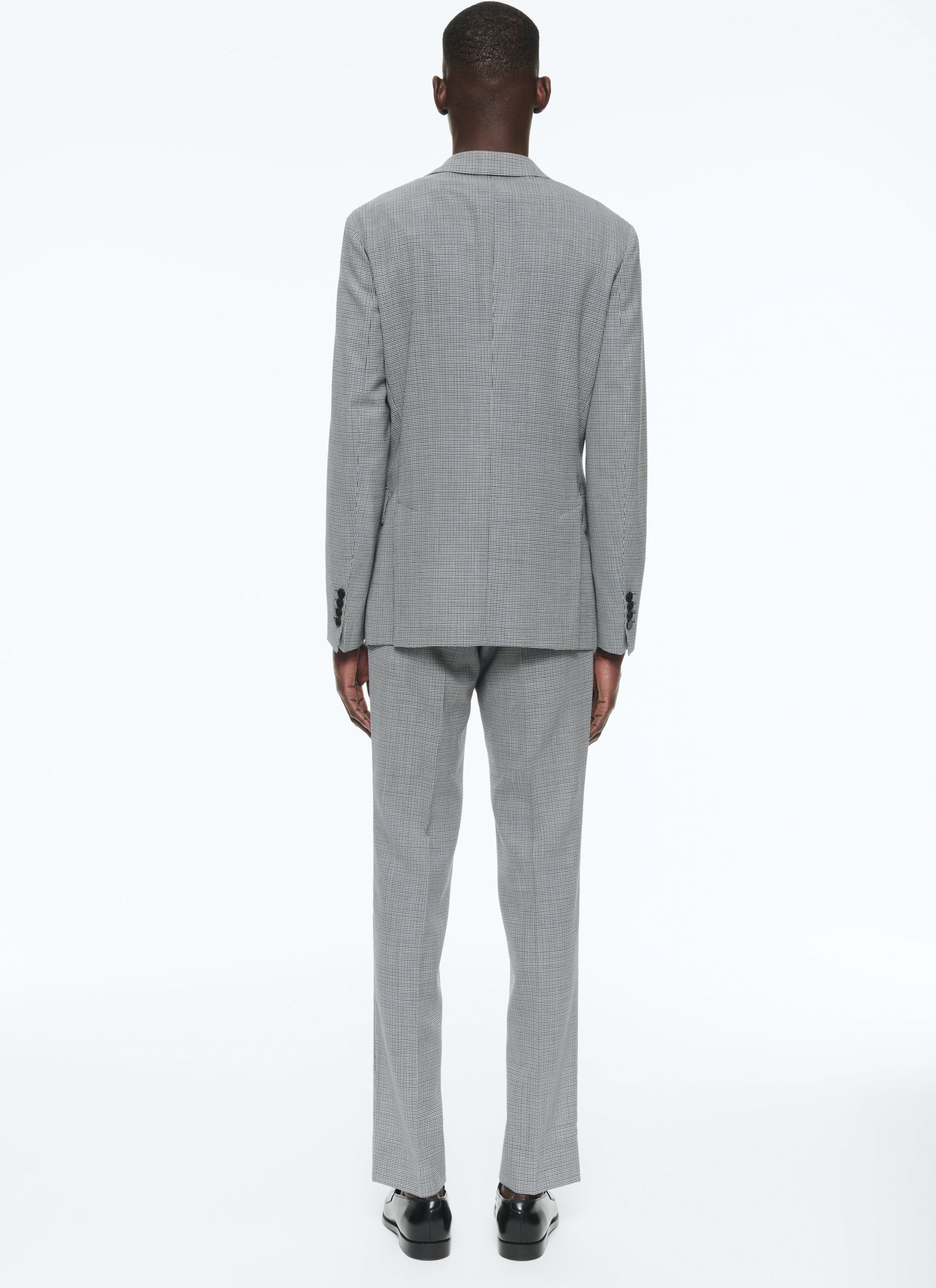 Costume en natté de laine pied de poule - Bleu