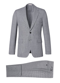 Costume en natté de laine pied de poule - Bleu