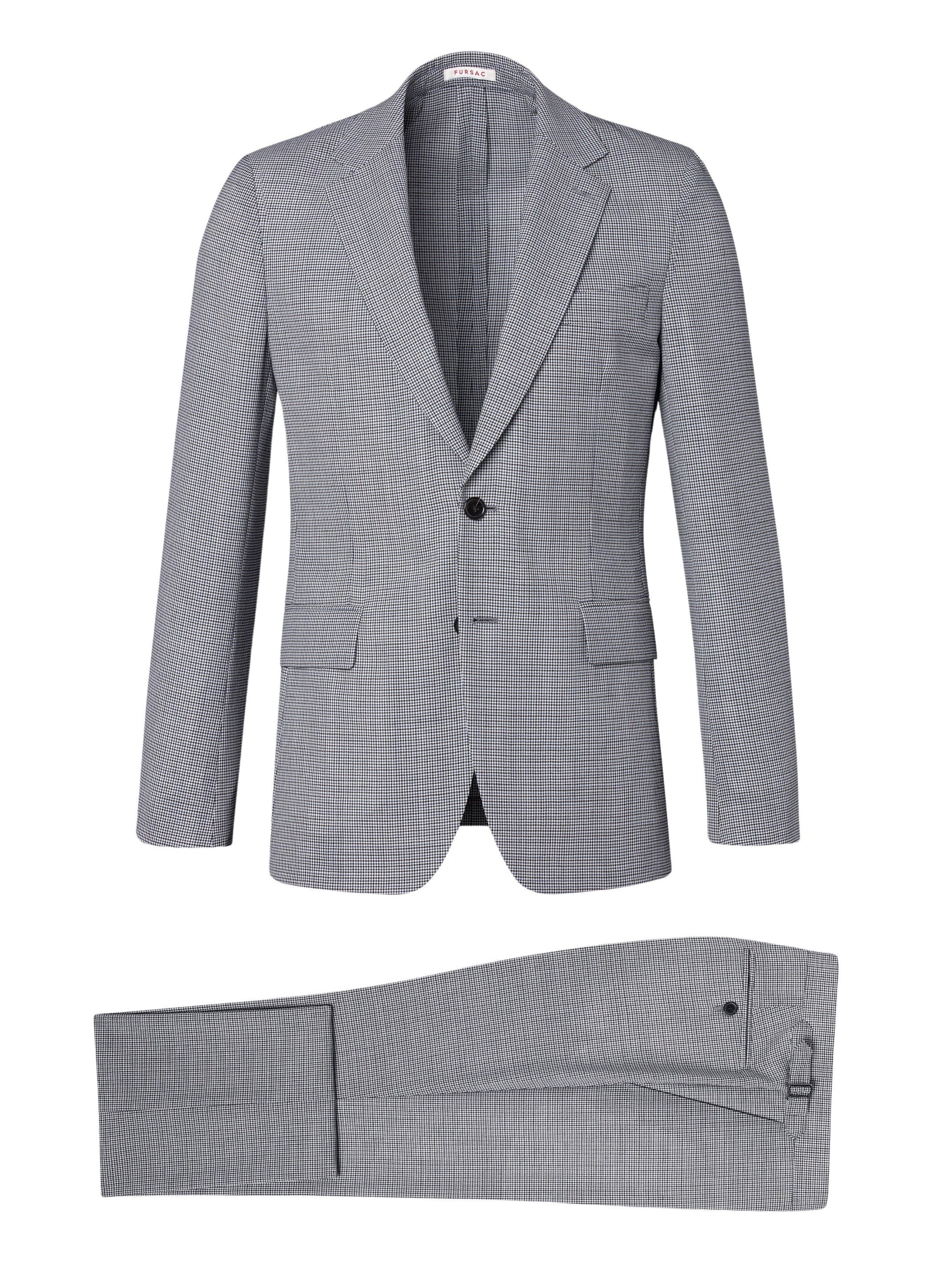 Costume en natté de laine pied de poule - Bleu