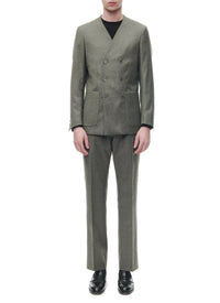 Double-breasted suit, collarless, wool - Bronze