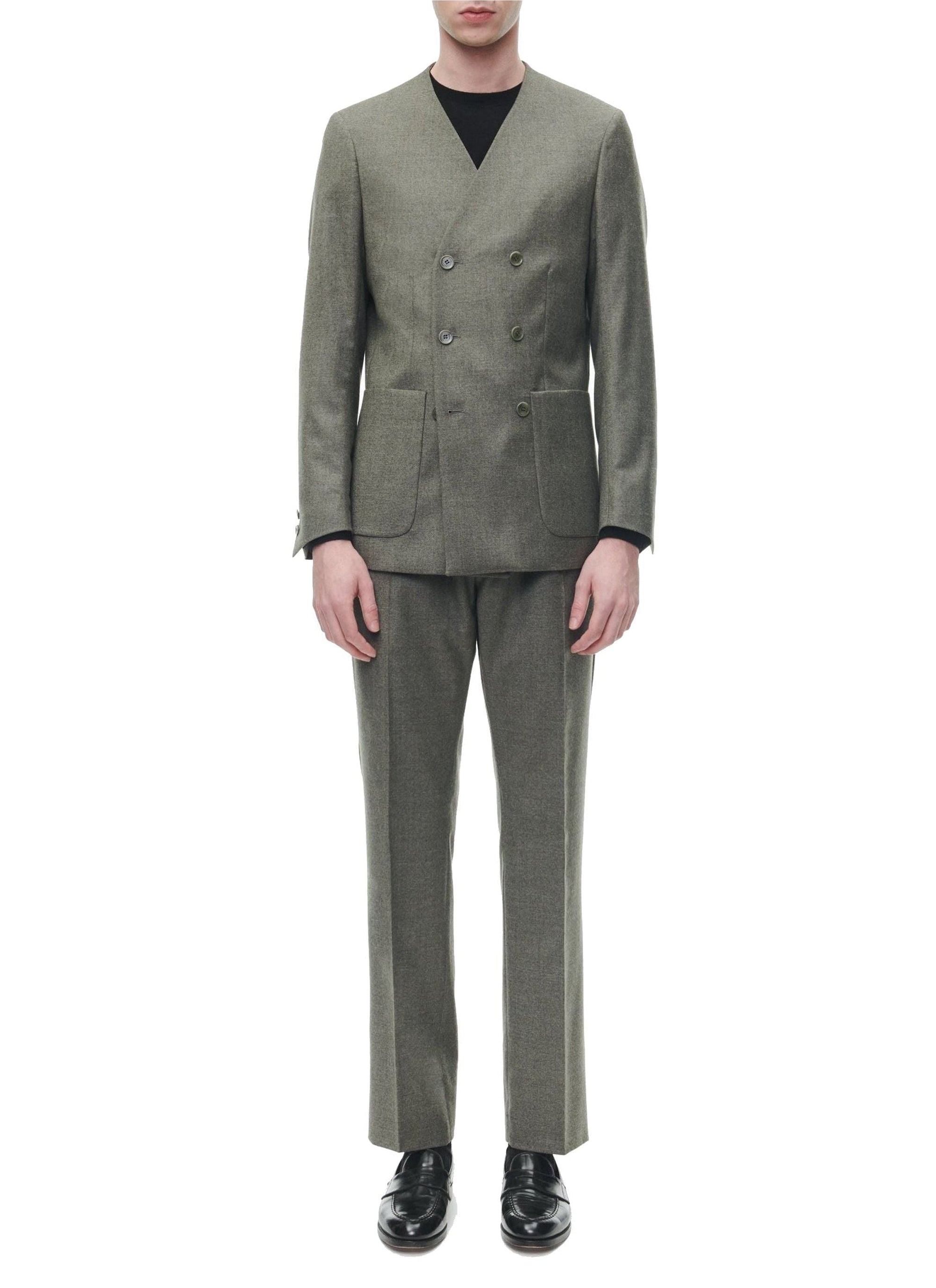 Double-breasted suit, collarless, wool - Bronze