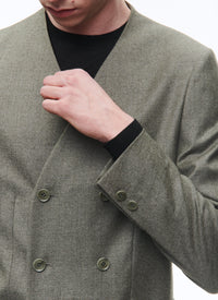 Double-breasted suit, collarless, wool - Bronze