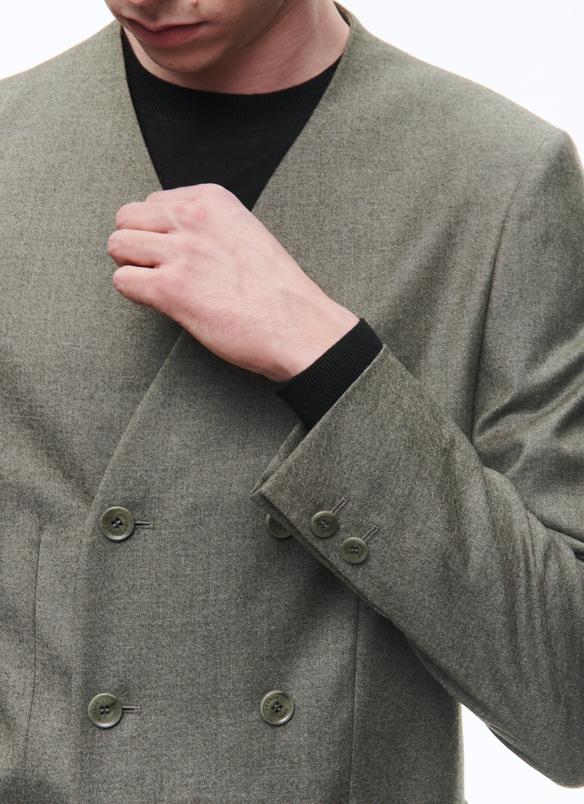 Double-breasted suit, collarless, wool - Bronze