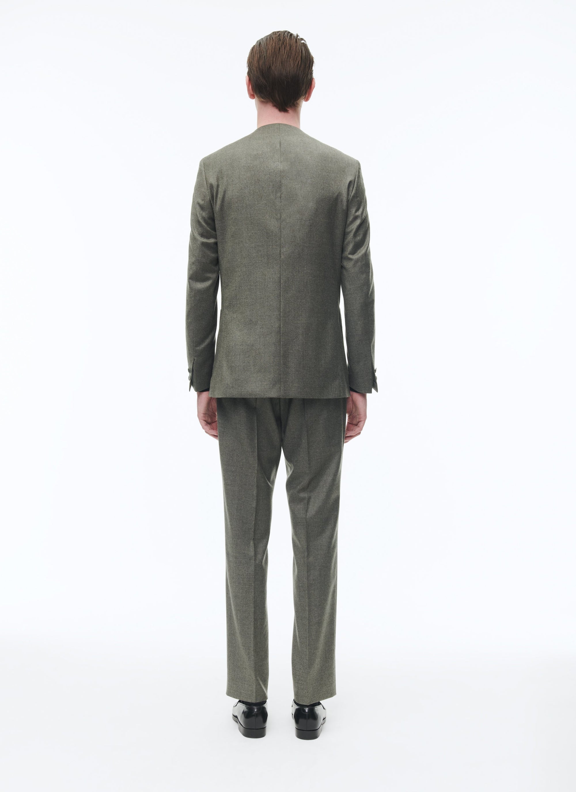 Double-breasted suit, collarless, wool - Bronze