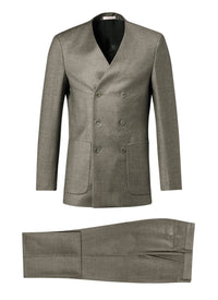Double-breasted suit, collarless, wool - Bronze