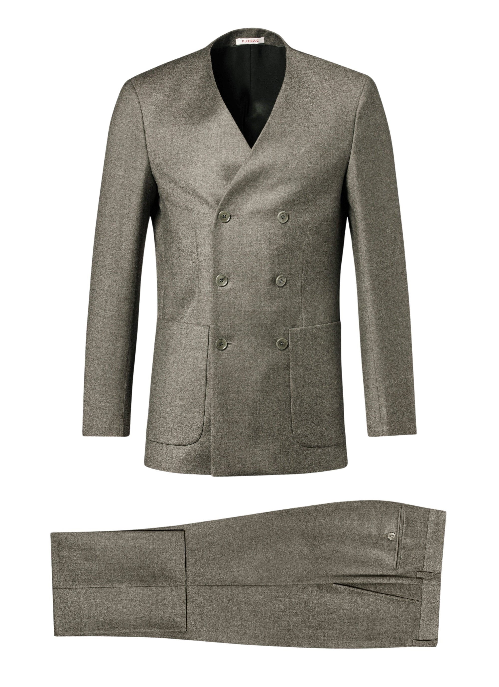 Double-breasted suit, collarless, wool - Bronze