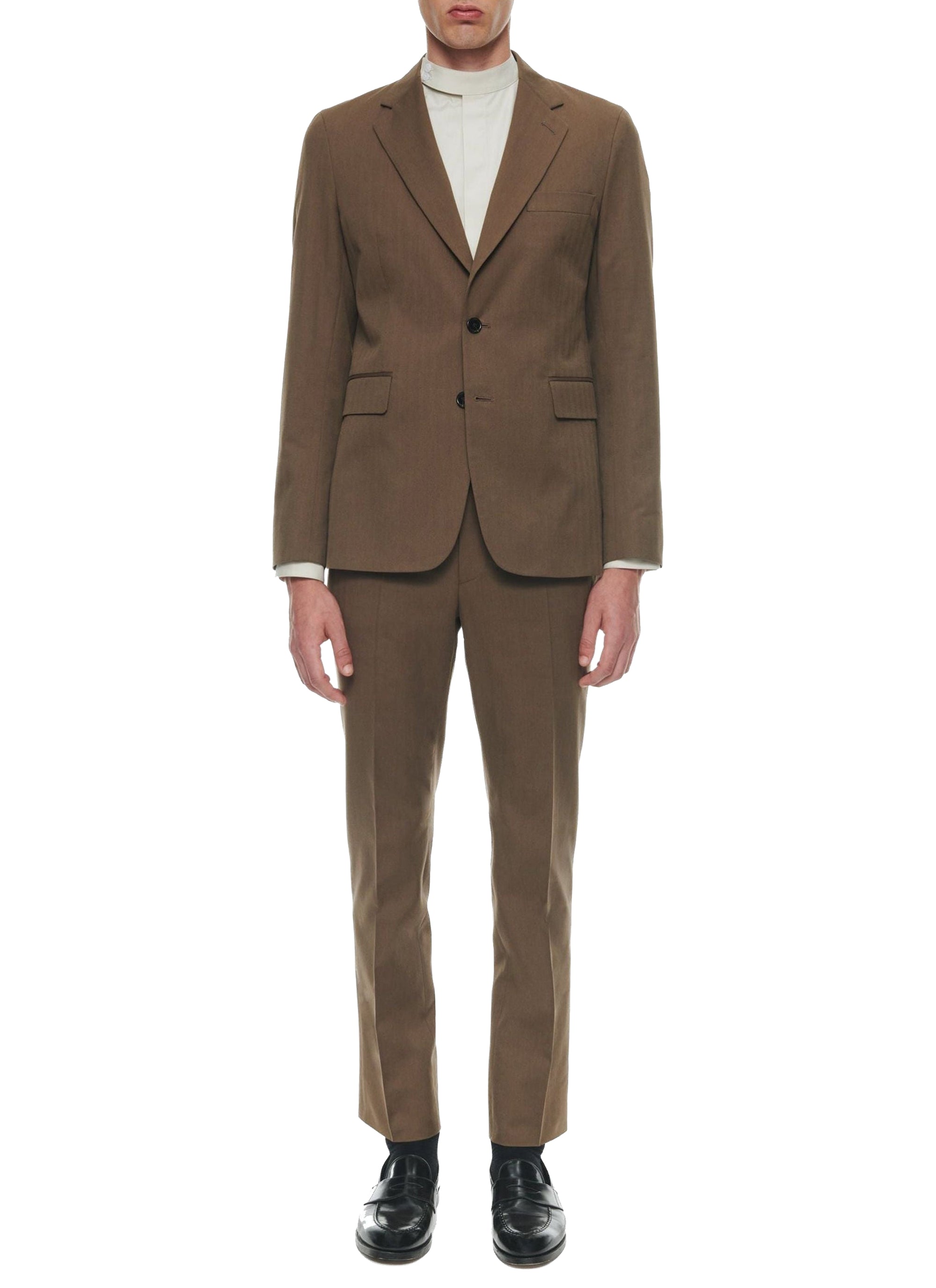 Costume droit en laine et coton - Tabac