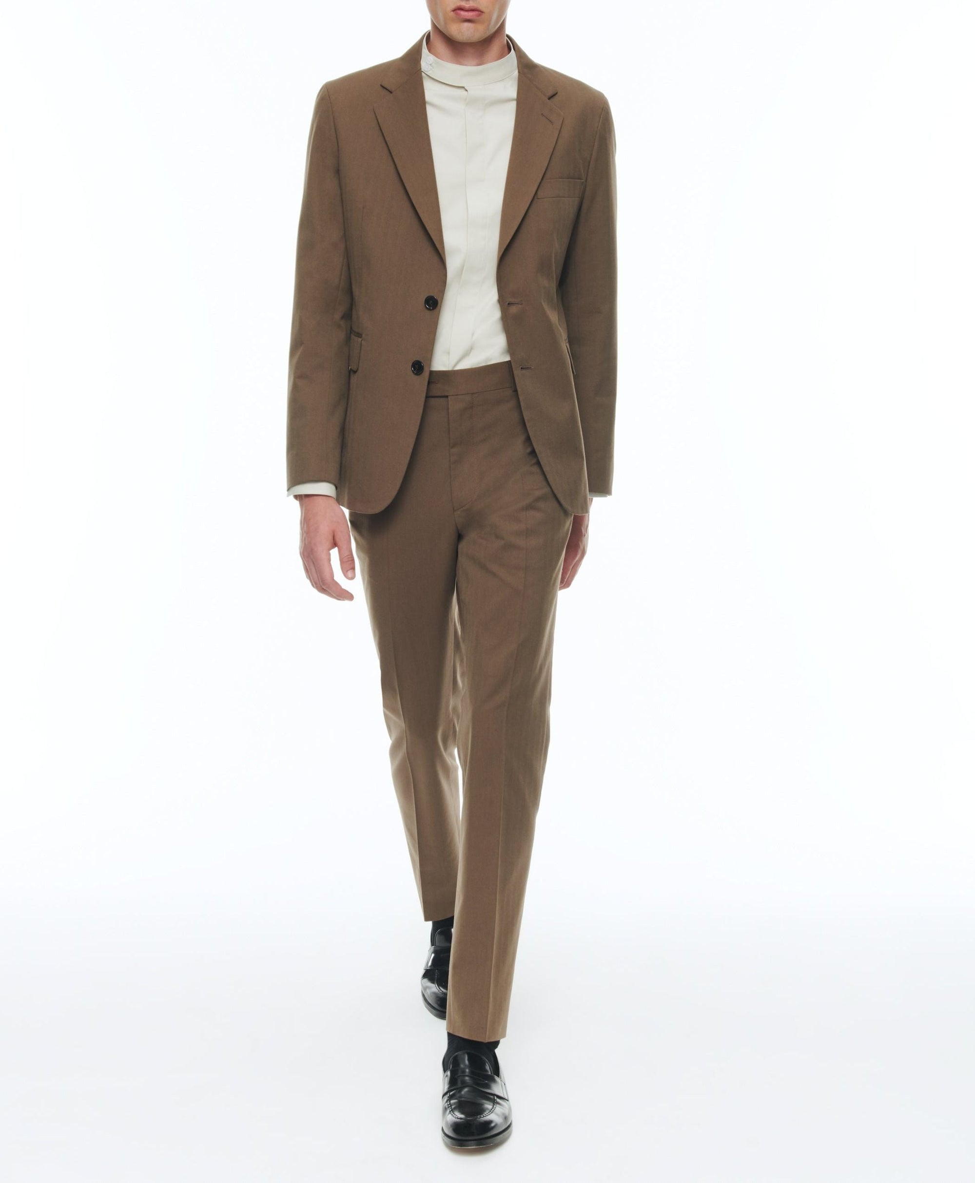 Costume droit en laine et coton - Tabac