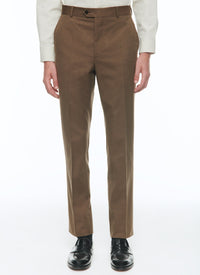 Costume droit en laine et coton - Tabac