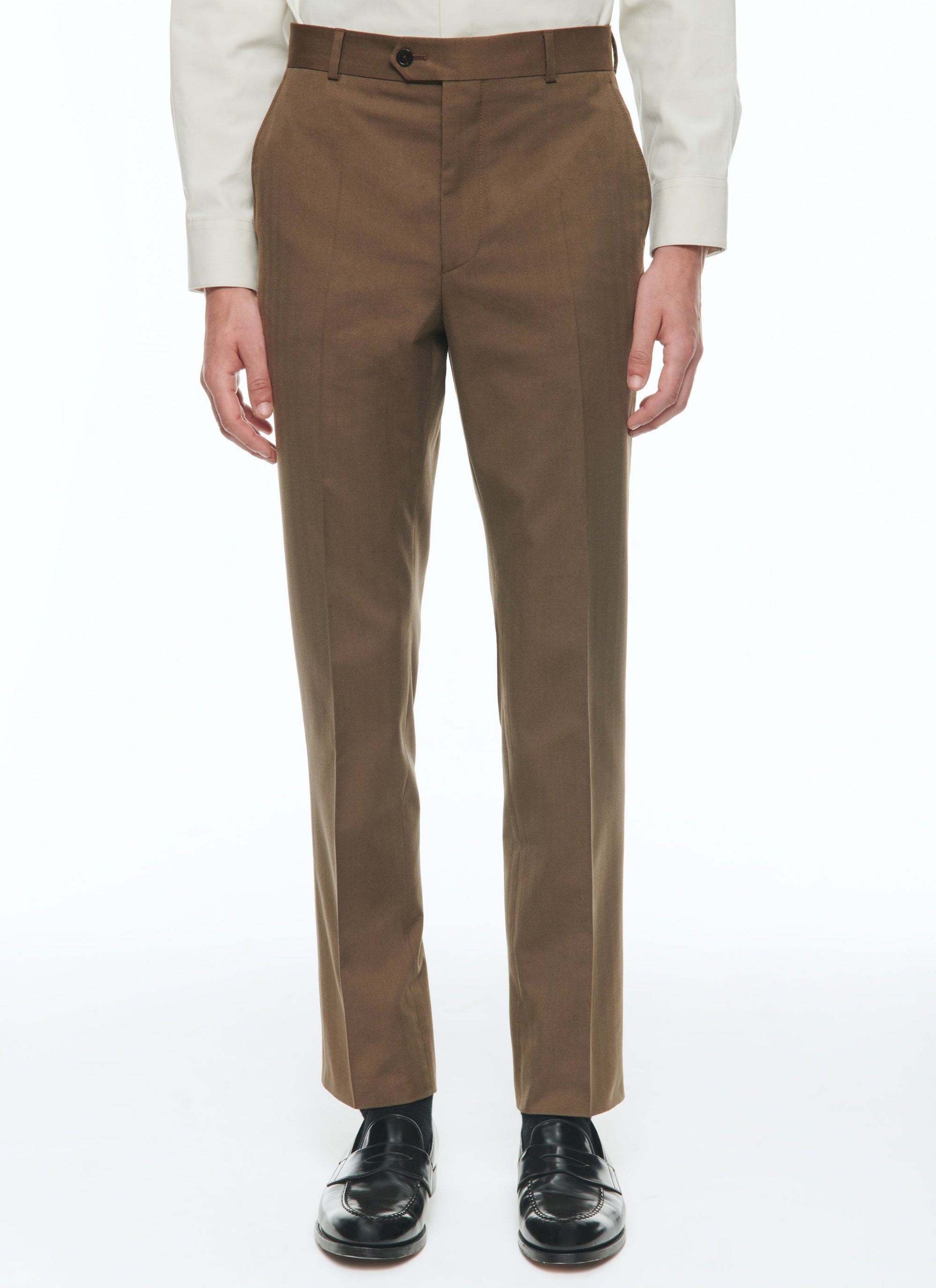 Costume droit en laine et coton - Tabac