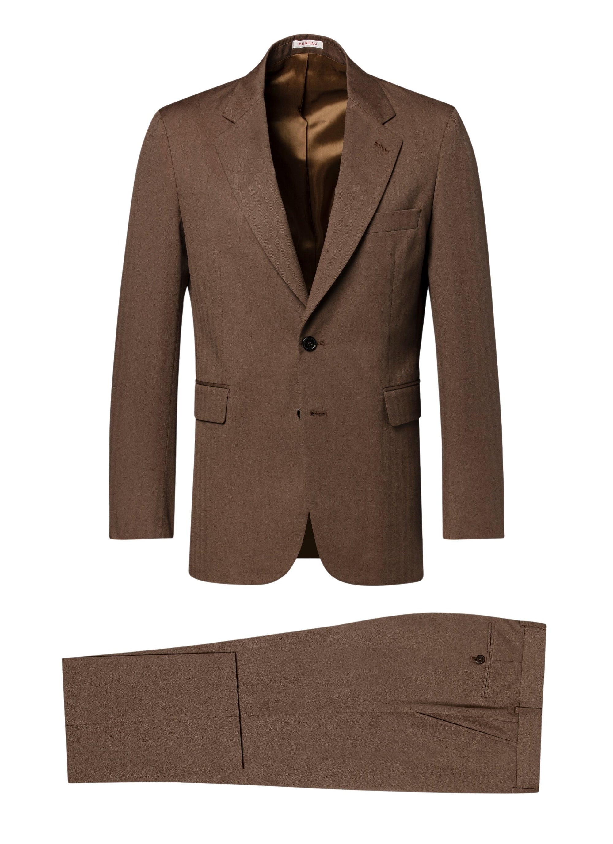 Costume droit en laine et coton - Tabac
