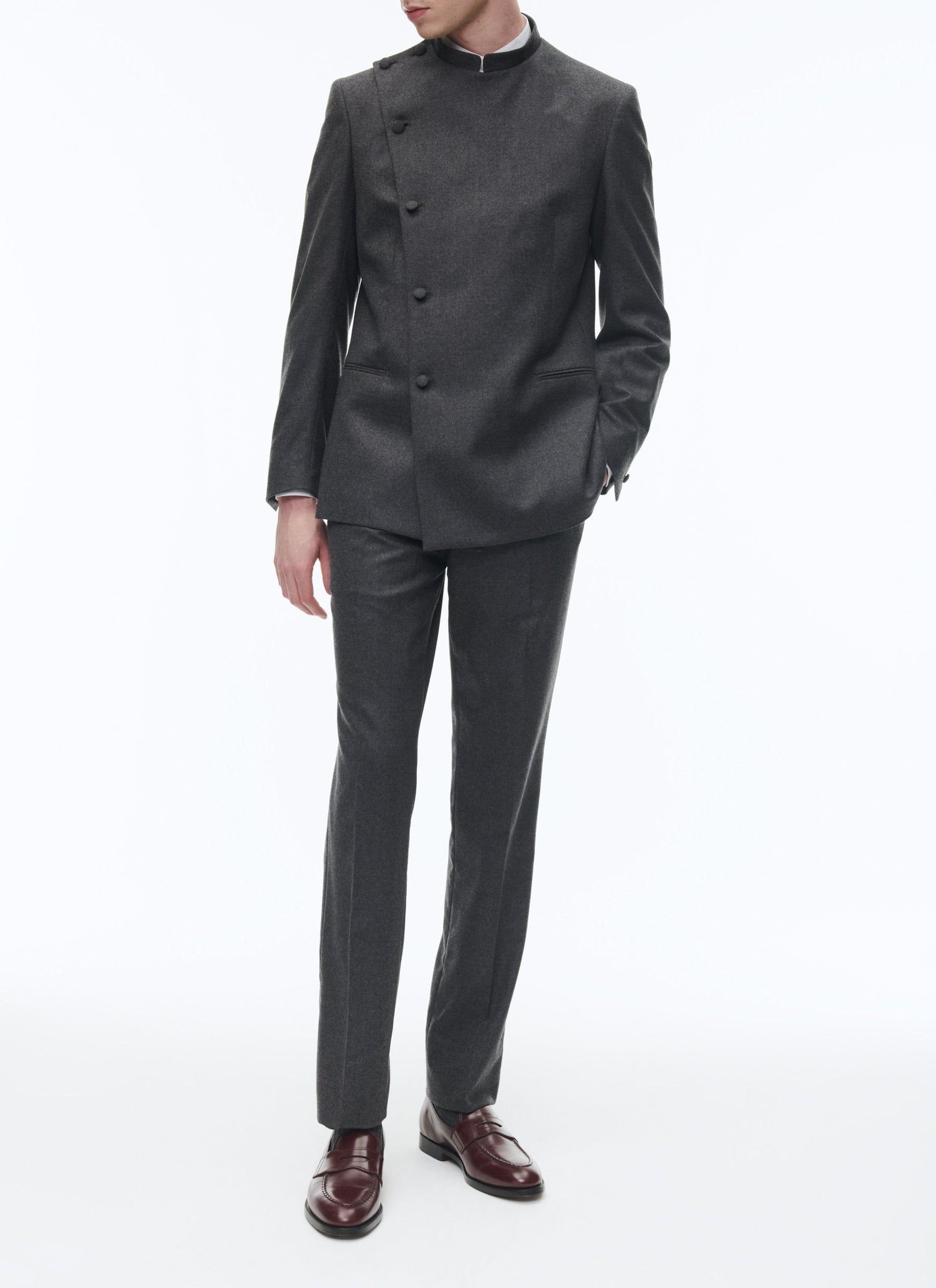 Double-breasted suit, officer collar, wool - Steel