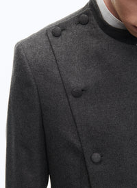 Double-breasted suit, officer collar, wool - Steel
