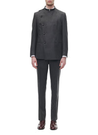 Double-breasted suit, officer collar, wool - Steel