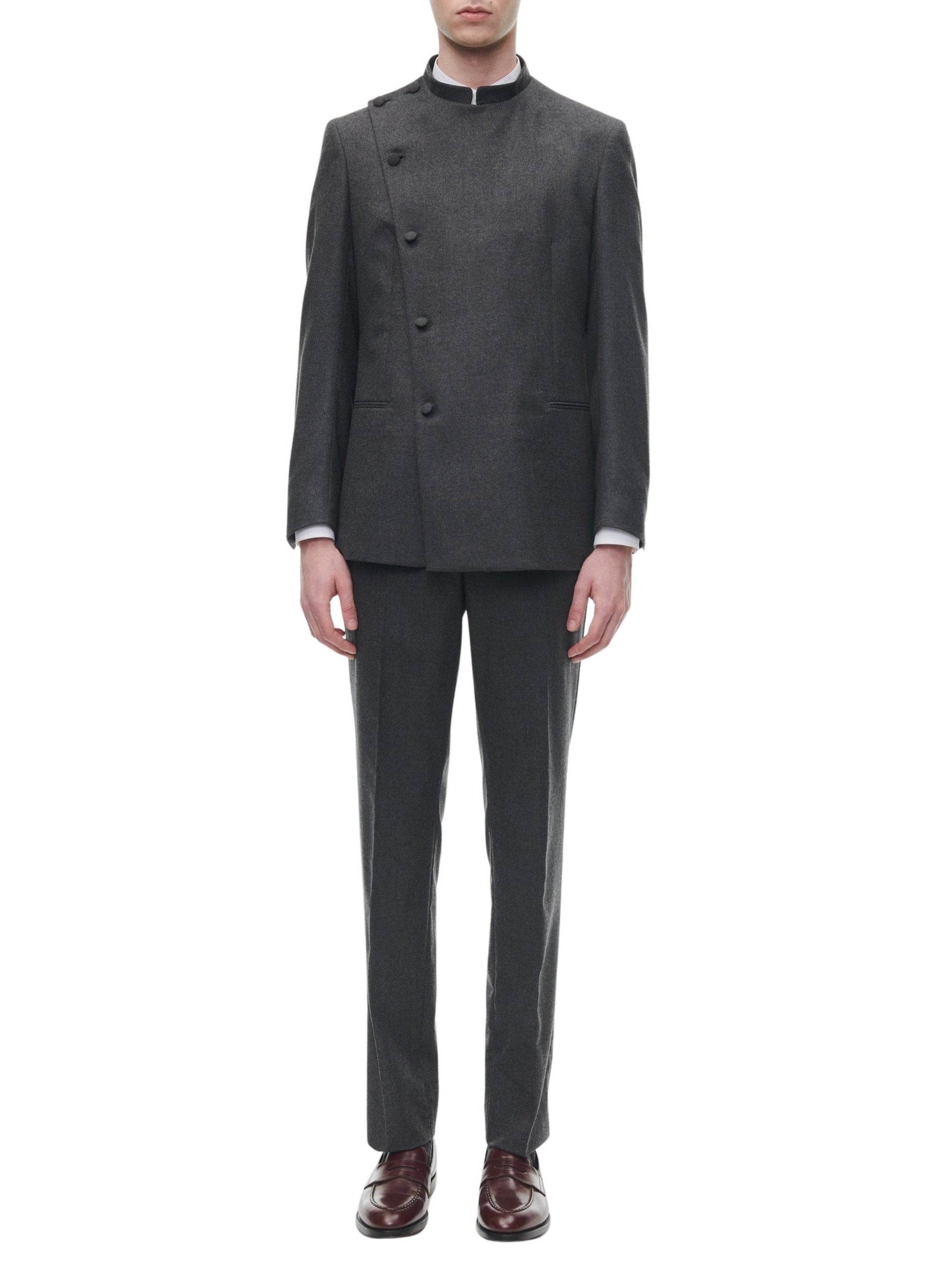 Double-breasted suit, officer collar, wool - Steel