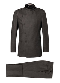 Double-breasted suit, officer collar, wool - Steel