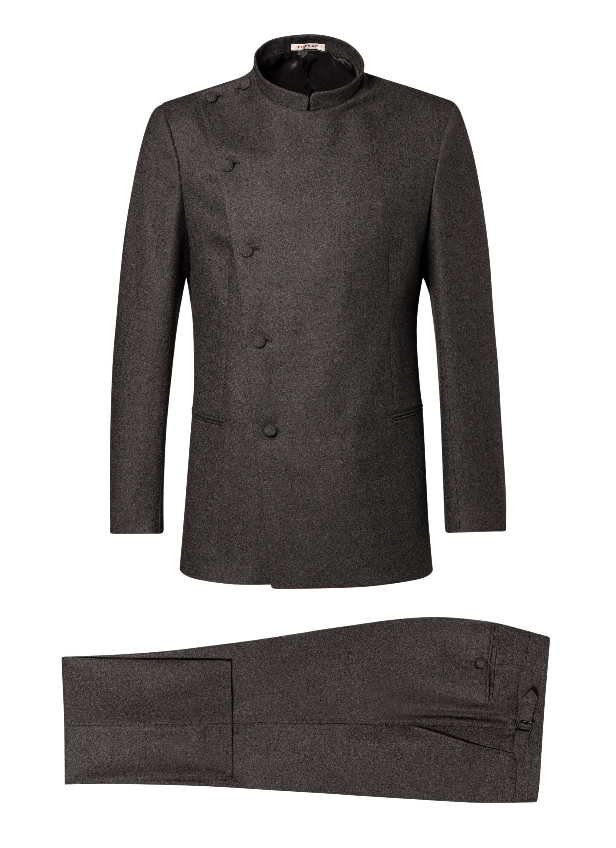 Double-breasted suit, officer collar, wool - Steel