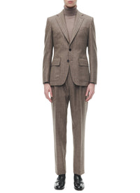 Costume ajusté à rayure en laine - Chataigne