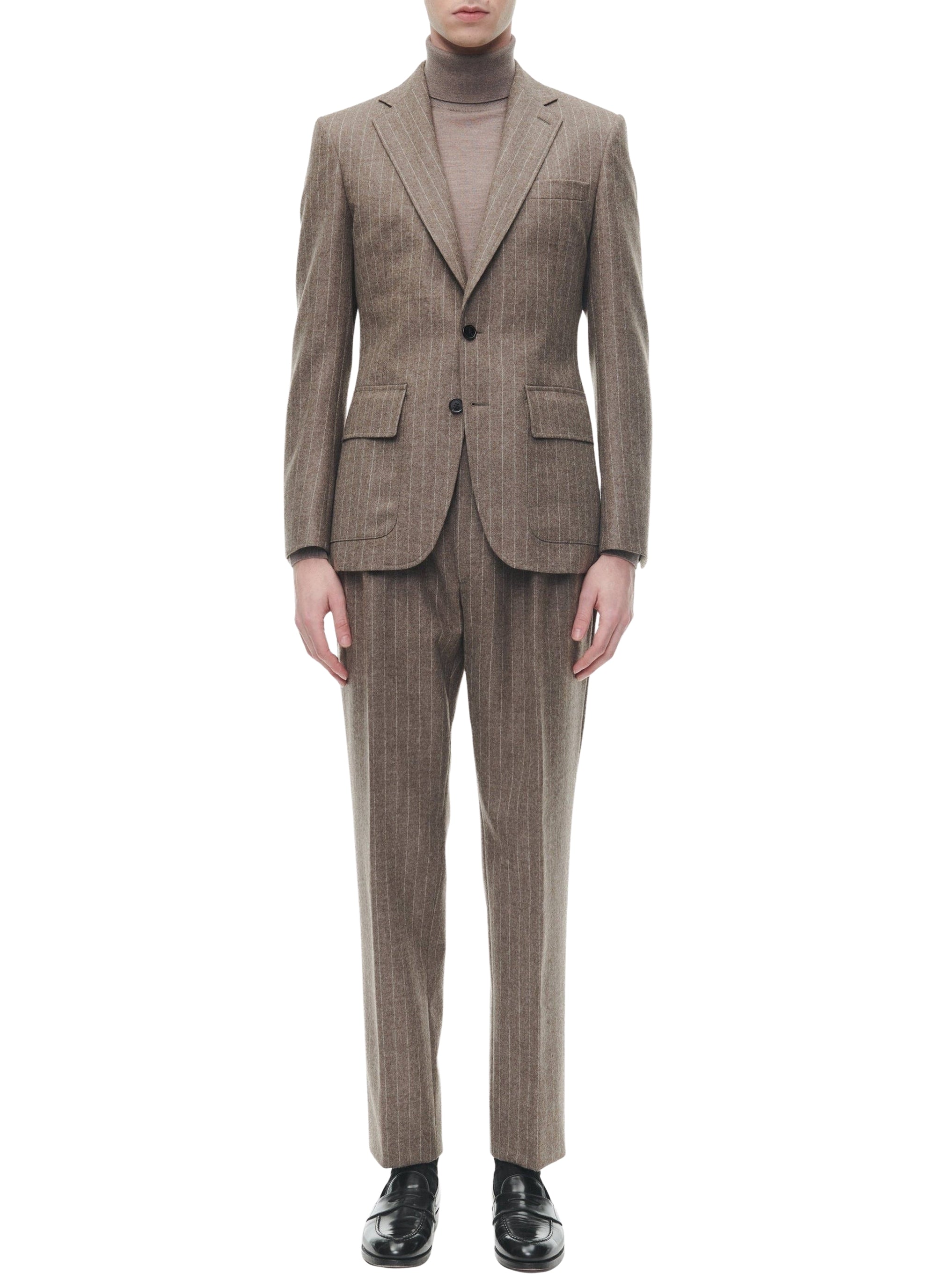 Costume ajusté à rayure en laine - Chataigne