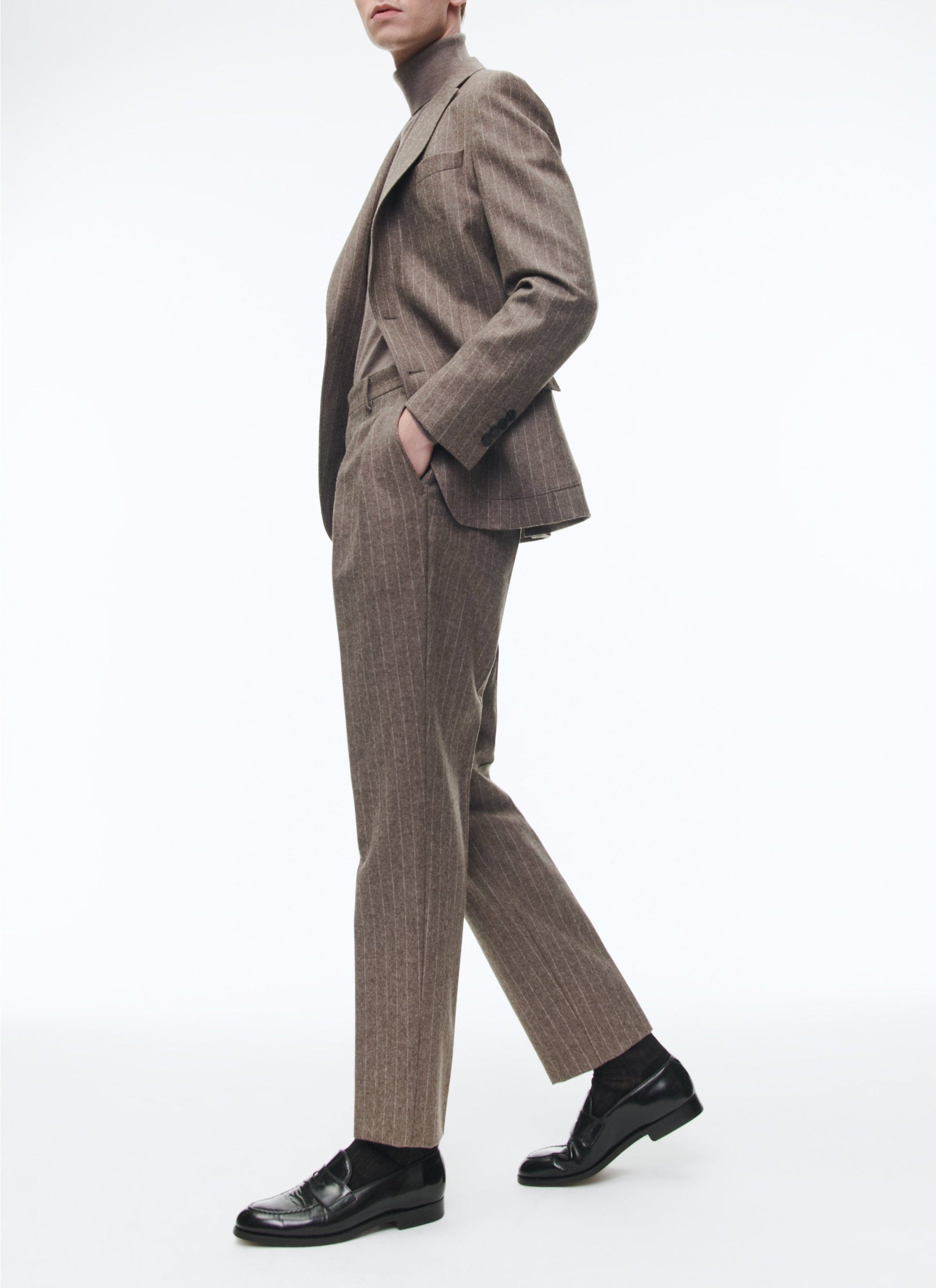 Costume ajusté à rayure en laine - Chataigne